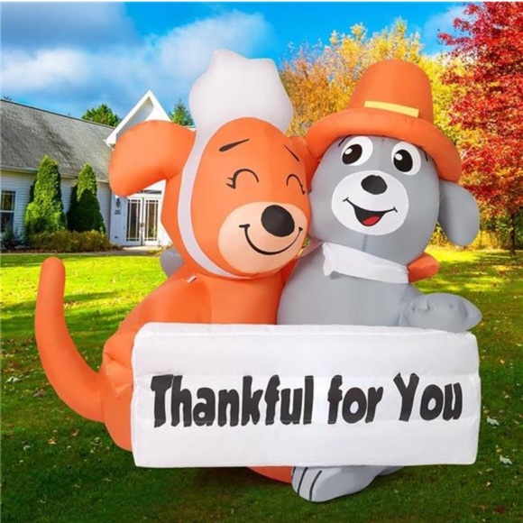 4.3 FT Thanksgiving Inflatables Dog Outdoor Blow Up Couple with Built-in LEDs